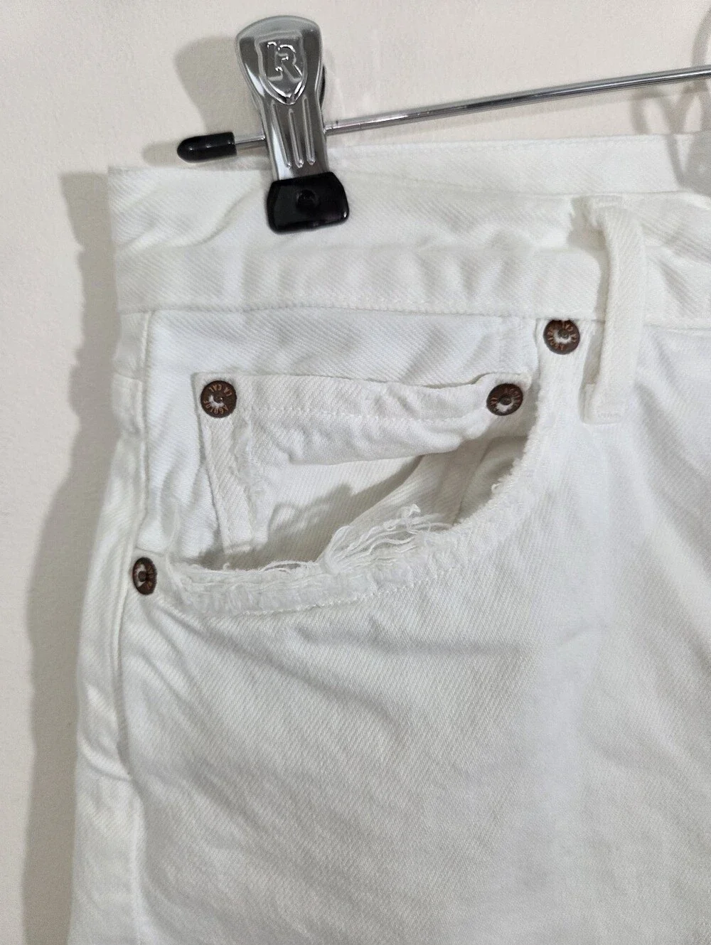Agolde Parker Denim Jean Shorts in Dough White Boho Raw Hem Distressed Size 27